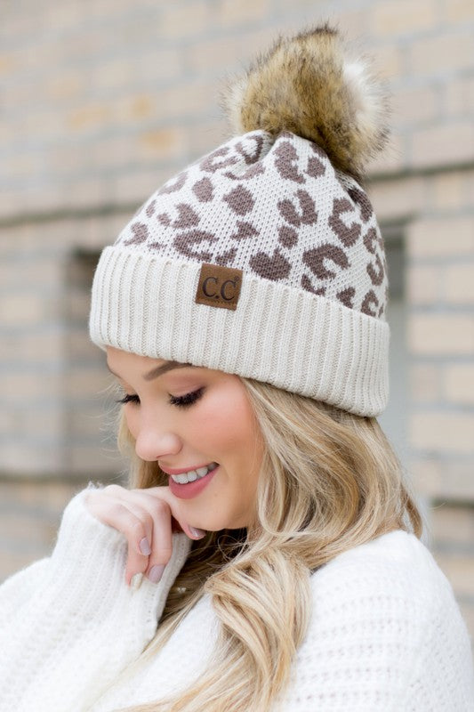 Leopard Pom Beanie