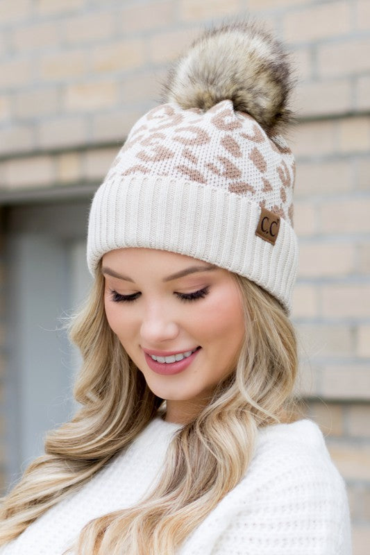 Leopard Pom Beanie