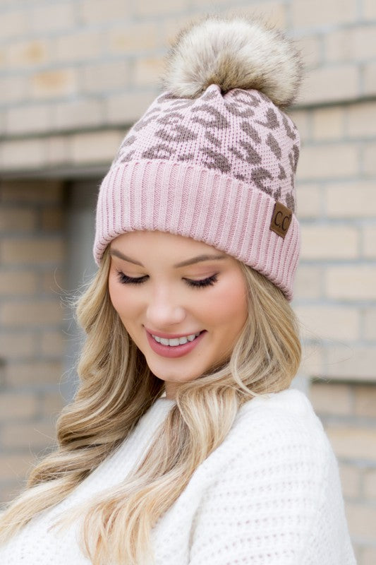 Leopard Pom Beanie