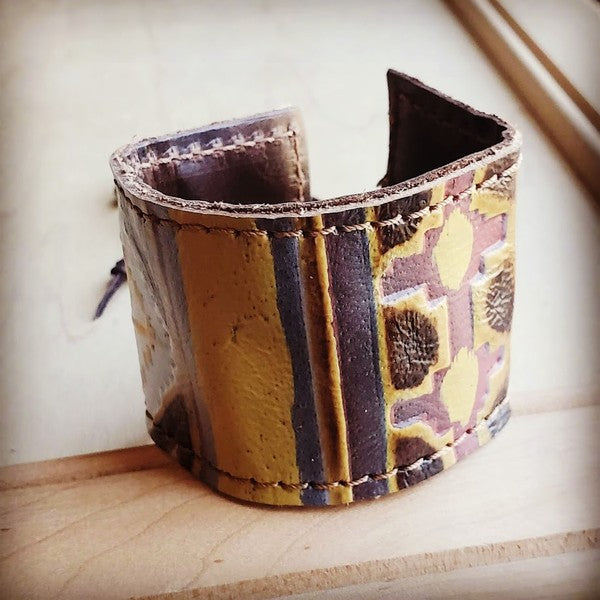 Leather Cuff with adjustable tie Yellow