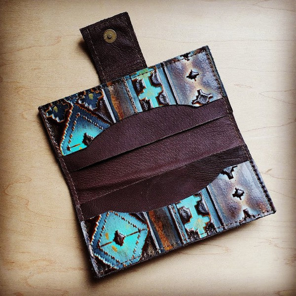 Embossed Wallet in Blue with Snap