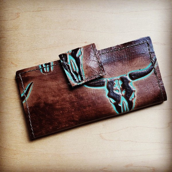 Embossed Leather Wallet In Turquoise