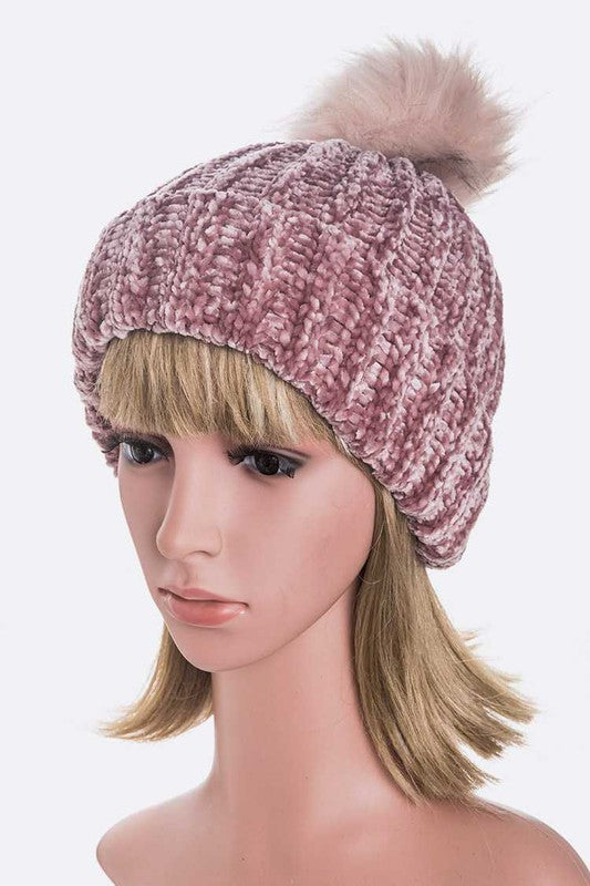 Chenille Texture Faux Fur Beanie