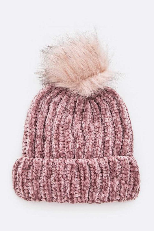 Chenille Texture Faux Fur Beanie