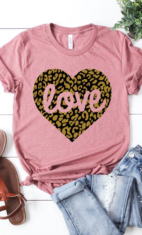 Love Leopard Heart Graphic Tee T-Shirt