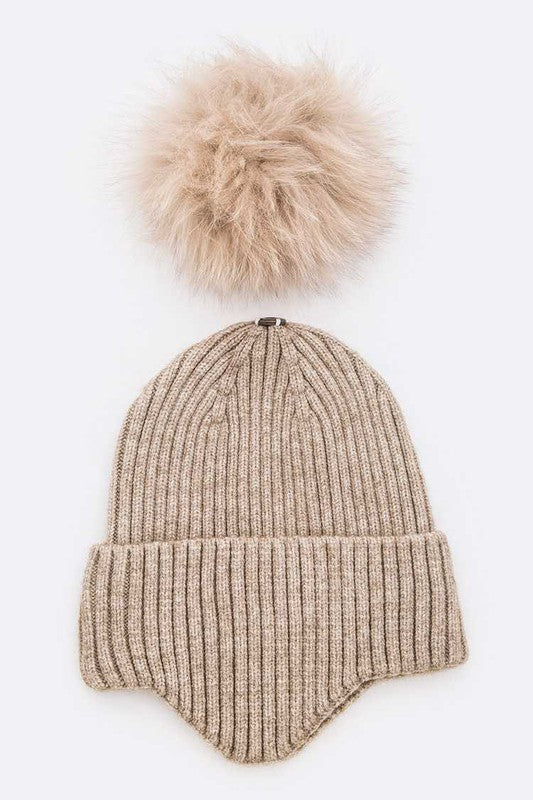 Genuine Fur Pom Soft Eared Beanie