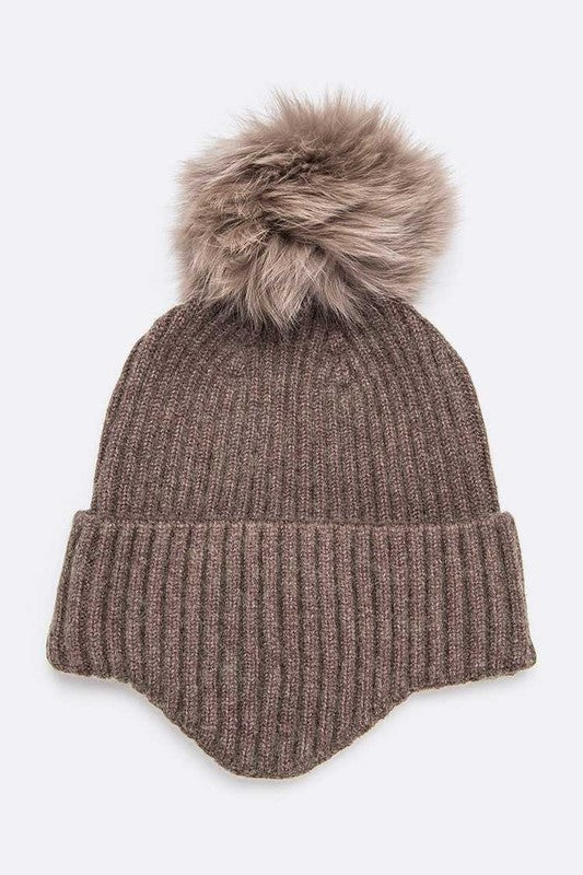 Genuine Fur Pom Soft Eared Beanie