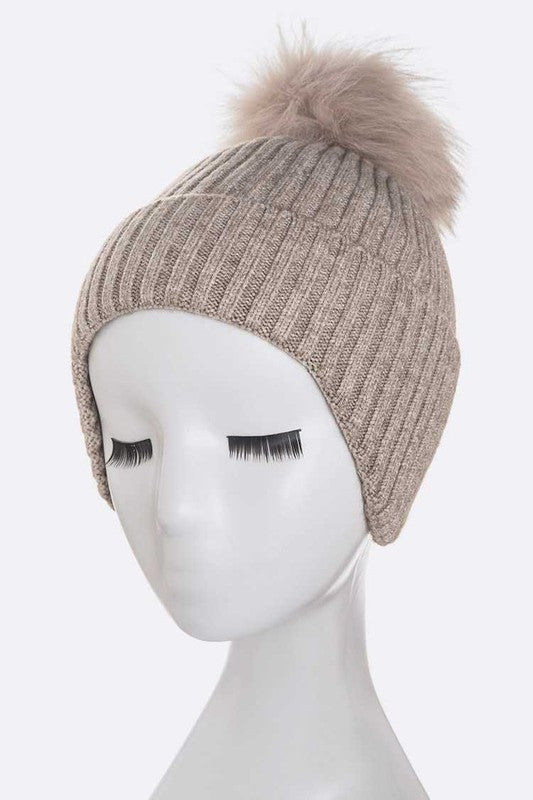 Genuine Fur Pom Soft Eared Beanie