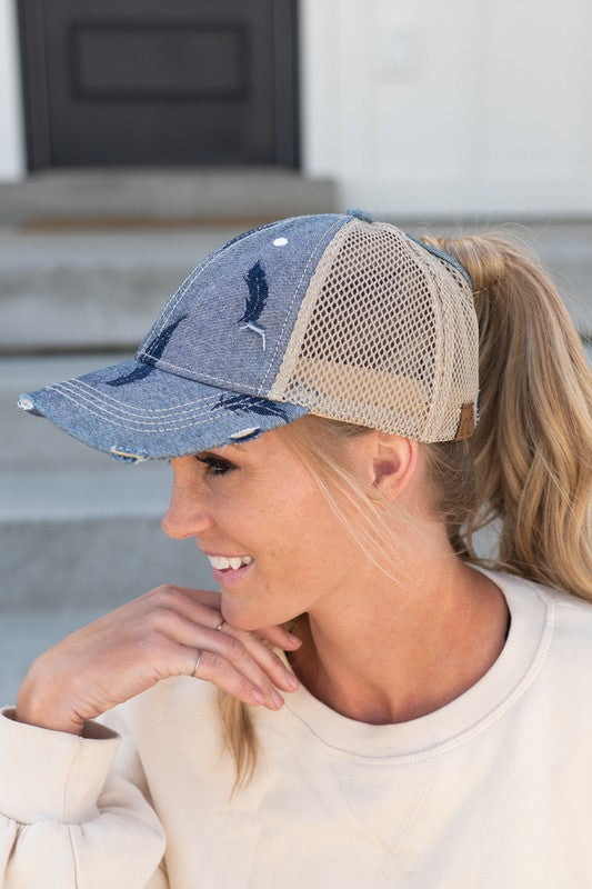 CC Leaf Motif Jacquard Denim Pony Cap