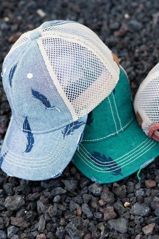 CC Leaf Motif Jacquard Denim Pony Cap