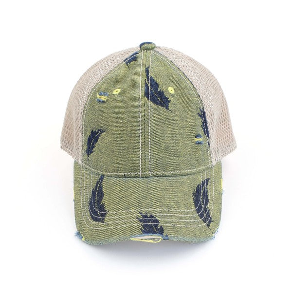 CC Leaf Motif Jacquard Denim Pony Cap