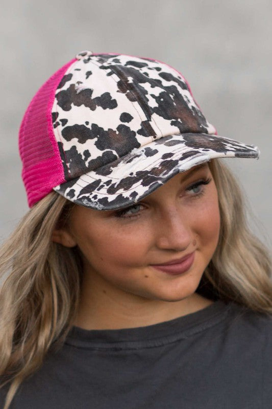 CC Cow Print Pony Cap | Criss-Cross