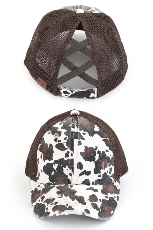 CC Cow Print Pony Cap | Criss-Cross