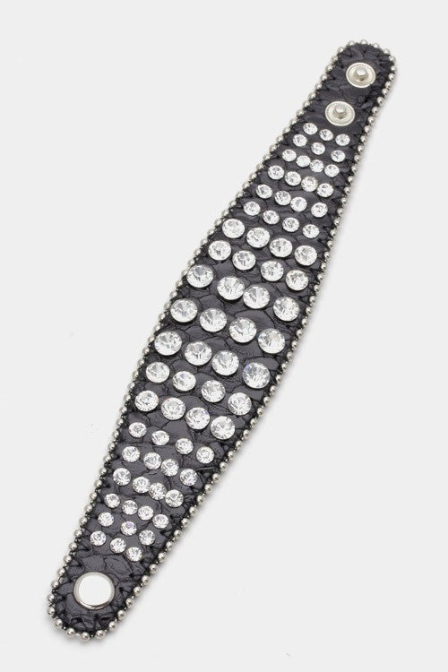 Encrusted Crystals Leather Cuff