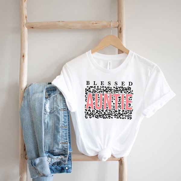 Blessed Auntie Leopard Short Sleeve Graphic Tee