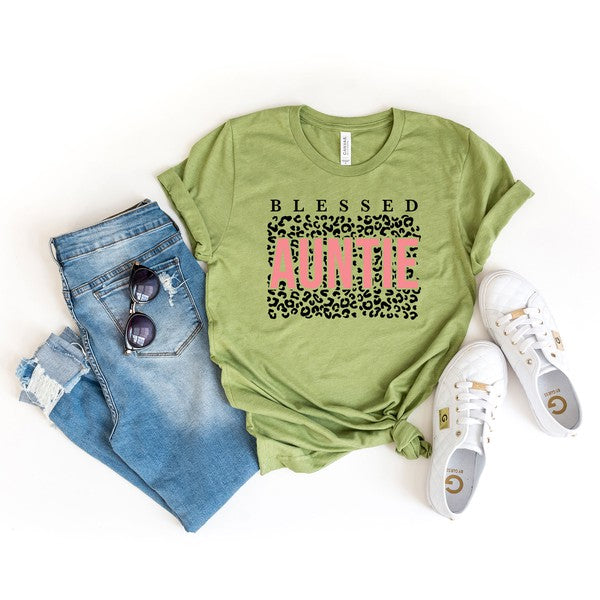 Blessed Auntie Leopard Short Sleeve Graphic Tee