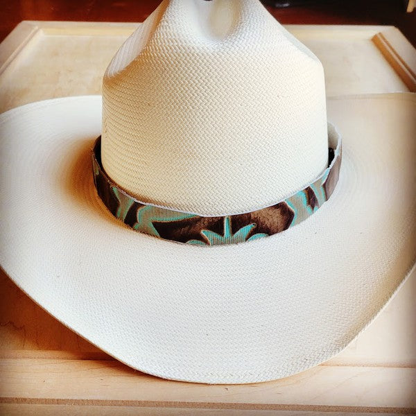 Turquoise Laredo Embossed Leather Cowboy Hat Band