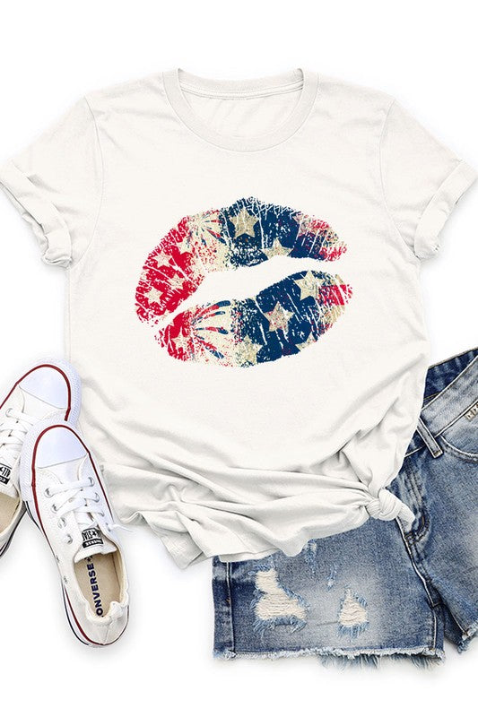 American Flag Lips Women’s Tee T-Shirt