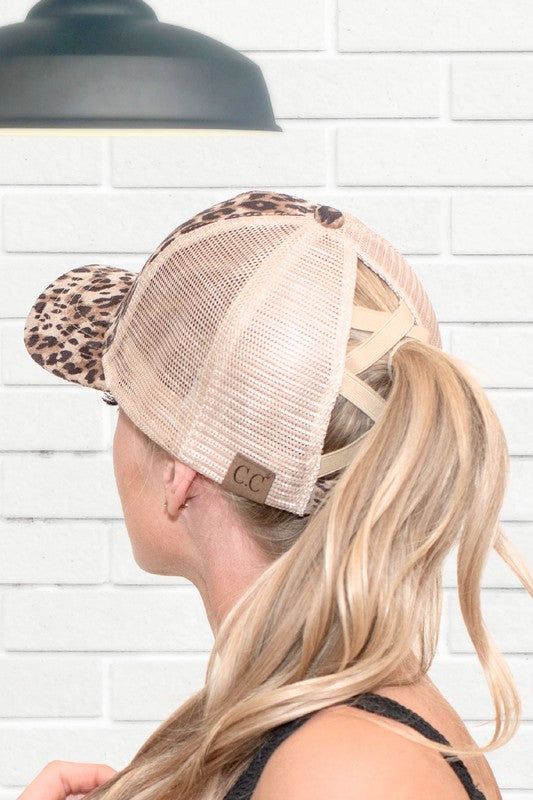 CC Faux Suede Leopard Hat Criss Cross