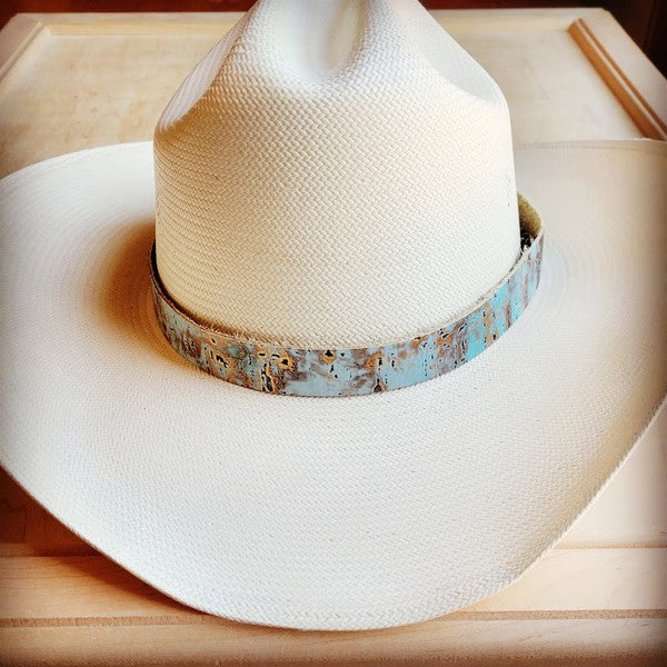 Turquoise Metallic Embossed Leather Cowboy Hat Band