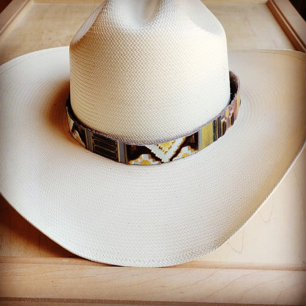 Yellow Navajo Embossed Leather Cowboy Hat Band