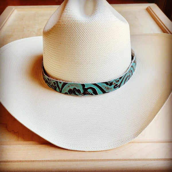 Cowboy Turquoise Embossed Cowboy Leather Hat Band