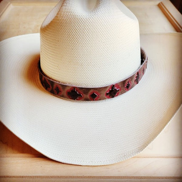 Red Navajo Embossed Leather Cowboy Hat Band