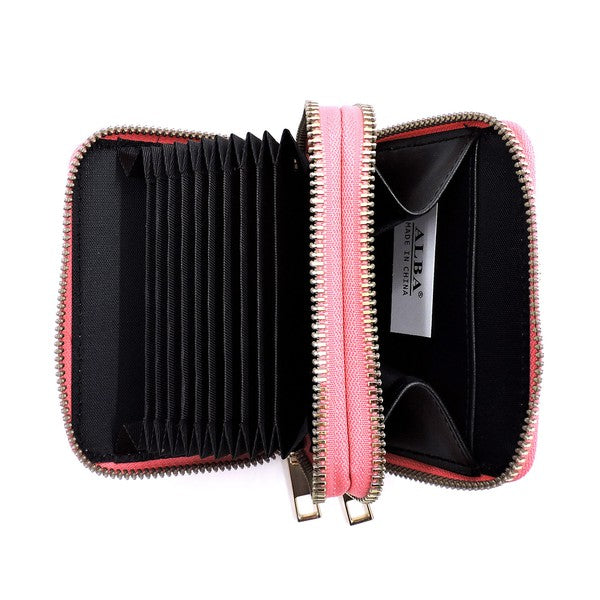 Saffiano Accordion Card Holder Double Zip Wallet