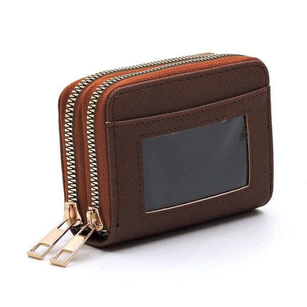 Saffiano Accordion Card Holder Double Zip Wallet