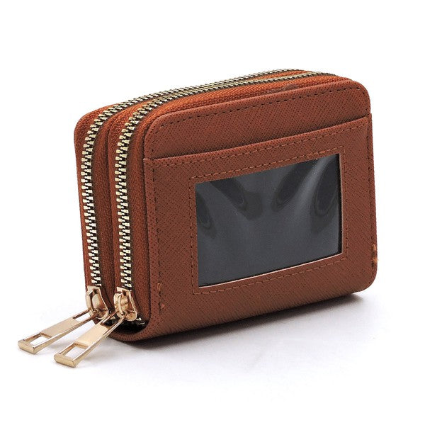 Saffiano Accordion Card Holder Double Zip Wallet