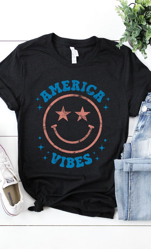 Vintage America Vibes Smiley Graphic Tee T-Shirt