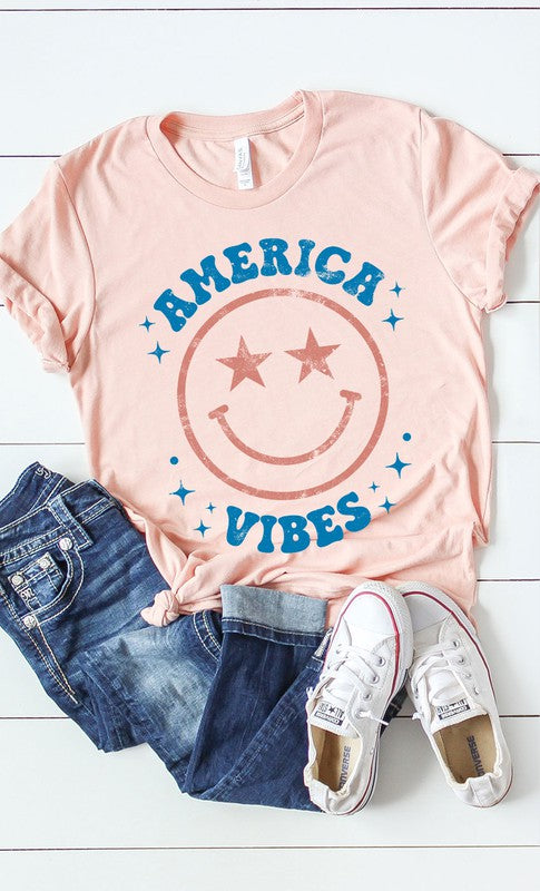 Vintage America Vibes Smiley Graphic Tee T-Shirt