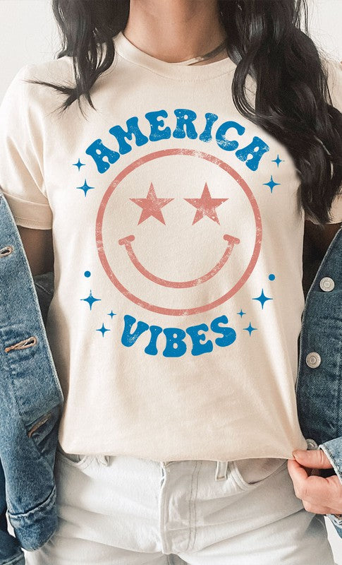 Vintage America Vibes Smiley Graphic Tee T-Shirt