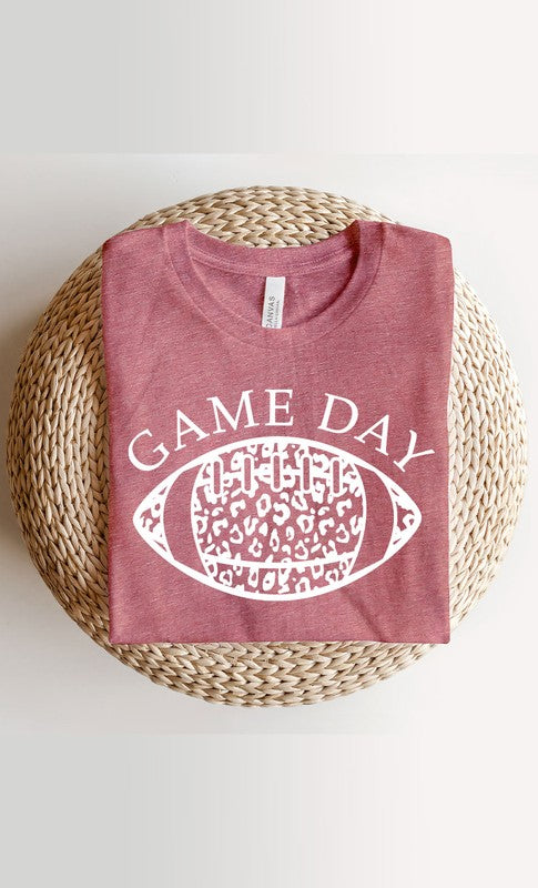 Game Day Leopard Spot White Football Graphic Tee T-Shirt