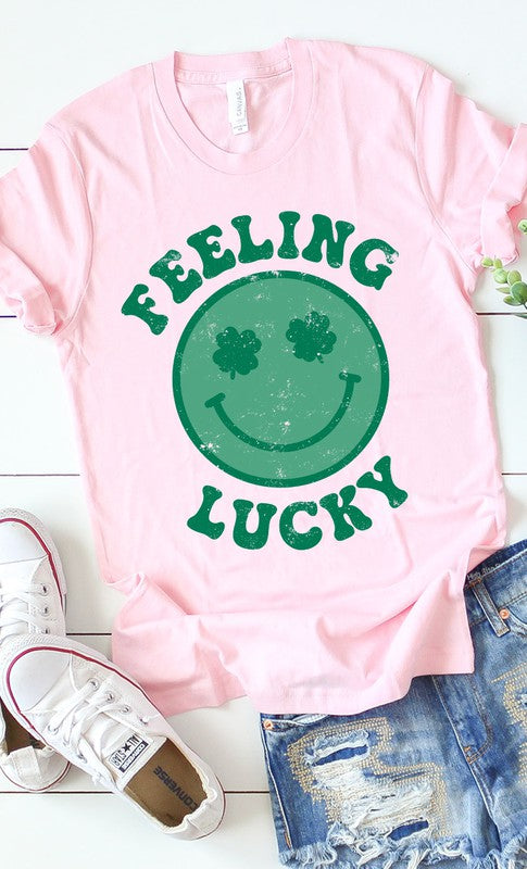 Retro DISTRESSED Feeling Lucky Smiley Tee T-Shirt PLUS