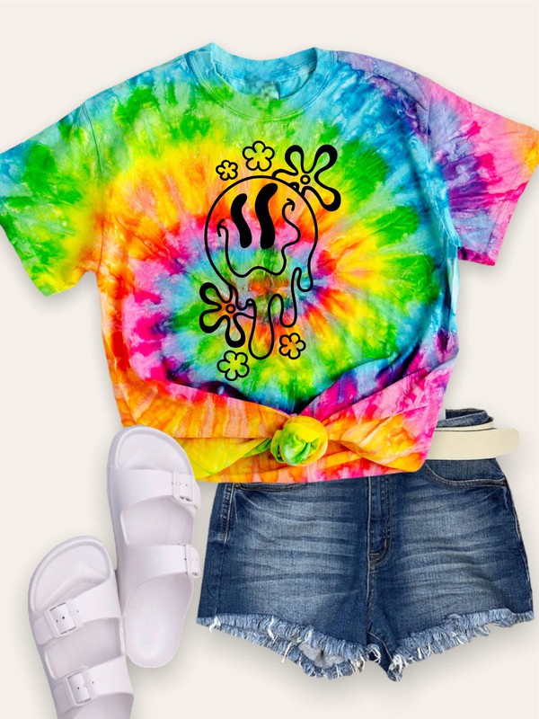 Drippy Smiley Tie Dye Short Sleeve Tee T-Shirt