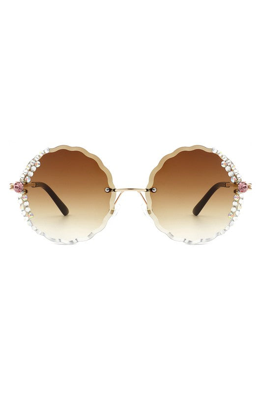 Round Rimless Circle Rhinestone Women Sunglasses