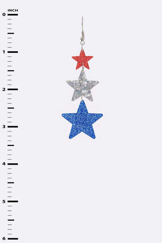 Patriot Glitter Star Drop Earrings