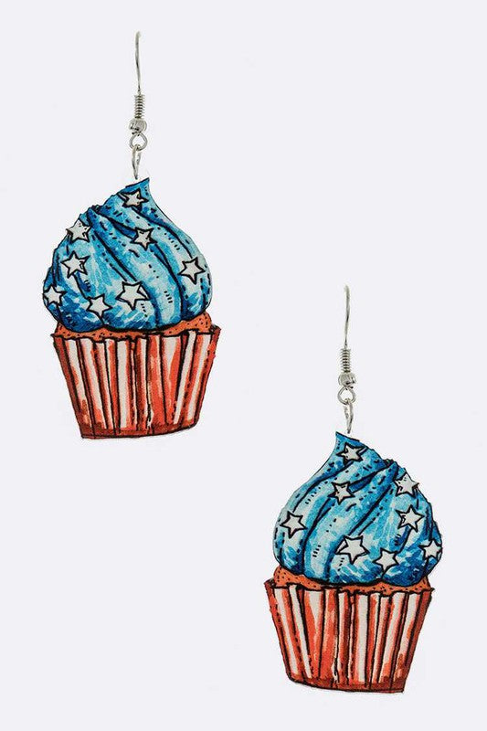 Patriot Color Printed Cupcake Cutout Earrings