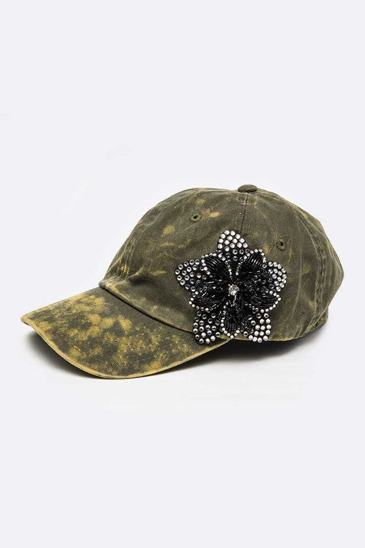 Beaded Flower Embellish Patch TieDye Vintage Cap