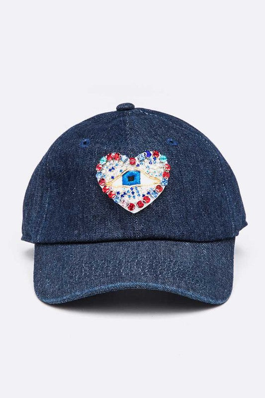 Crystal Embellished Heart Patch Vintage Cap