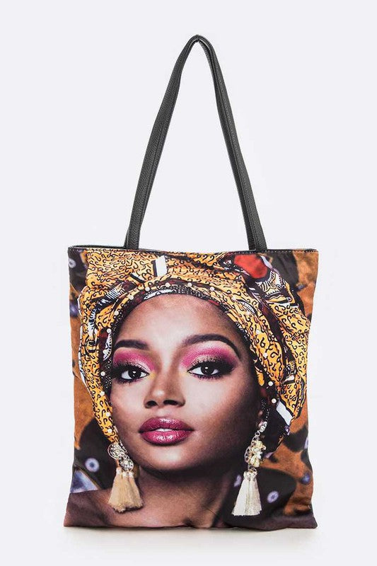 Tassel Earrings Turban Girl Printed Tote