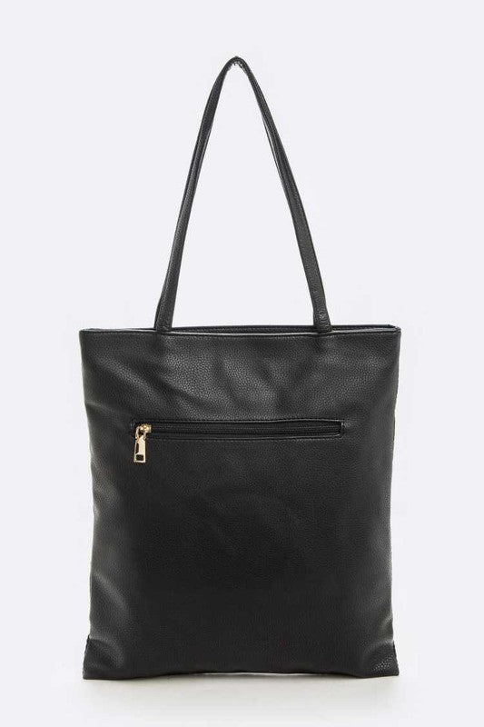 Pearl Embellished Girl Print Tote Bag