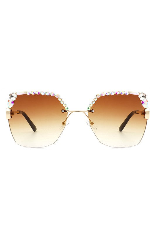 Square Rimless Oversize Rhinestone Sunglasses