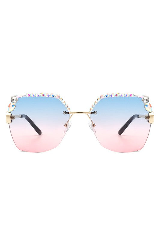 Square Rimless Oversize Rhinestone Sunglasses