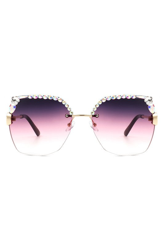 Square Rimless Oversize Rhinestone Sunglasses