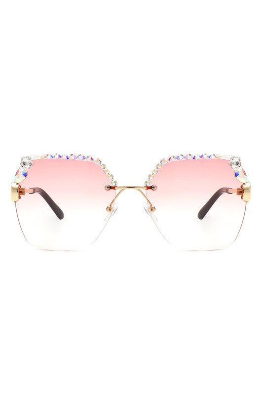 Square Rimless Oversize Rhinestone Sunglasses