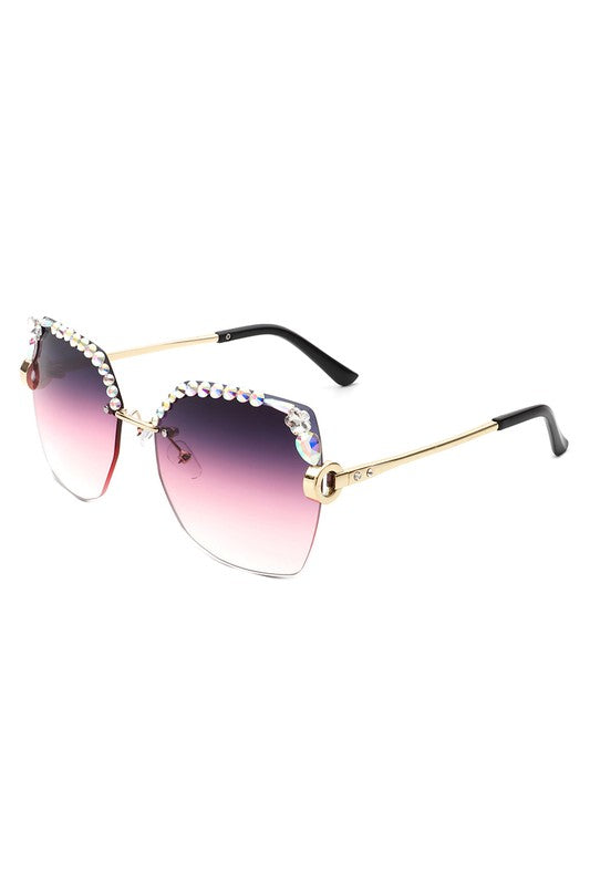 Square Rimless Oversize Rhinestone Sunglasses