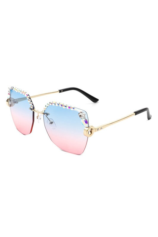 Square Rimless Oversize Rhinestone Sunglasses