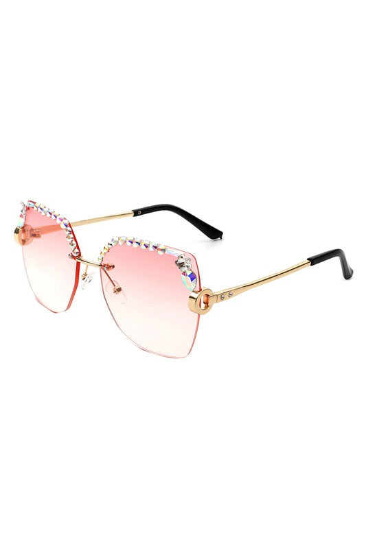 Square Rimless Oversize Rhinestone Sunglasses